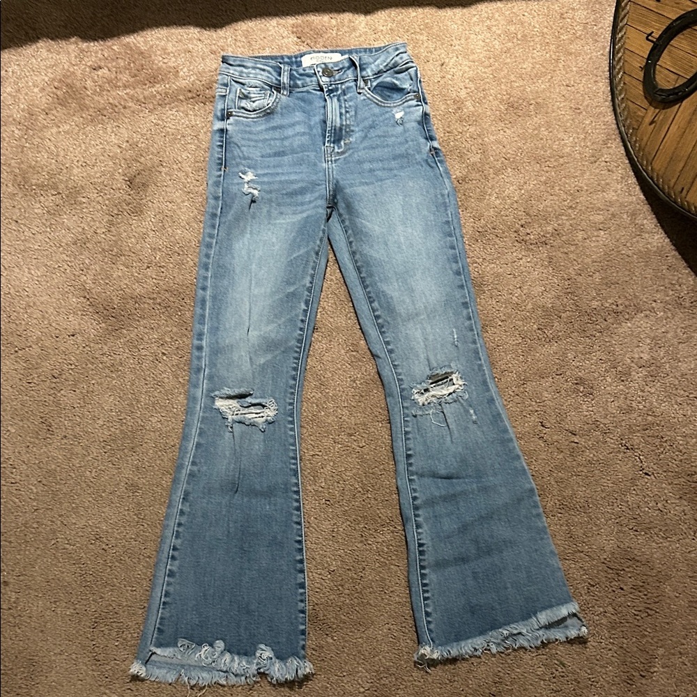 Stylish Light Blue Distressed Flare Jeans